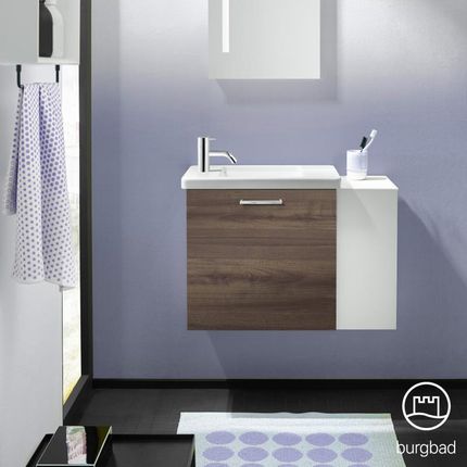 Burgbad Eqio umywalka toaletowa z szafką pod umywalkę z 1 klapą z otwartą półką SFPF071RF2012C0001P95