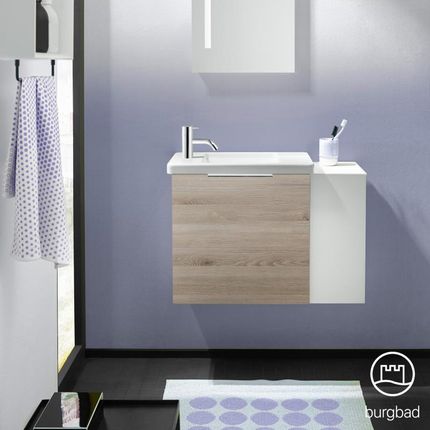 Burgbad Eqio umywalka toaletowa z szafką pod umywalkę z 1 klapą z otwartą półką SFPF071RF2632C0001G0146