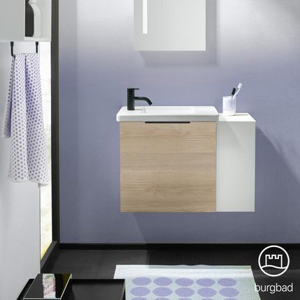 Burgbad Eqio umywalka toaletowa z szafką pod umywalkę z 1 klapą z otwartą półką SFPF071RF3180C0001G0200