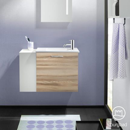 Burgbad Eqio umywalka toaletowa z szafką pod umywalkę z 1 klapą z otwartą półką SFPG071LF3437C0001P95