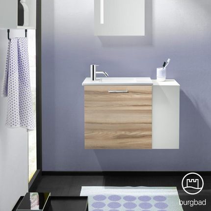 Burgbad Eqio umywalka toaletowa z szafką pod umywalkę z 1 klapą z otwartą półką SFPG071RF3437C0001P95