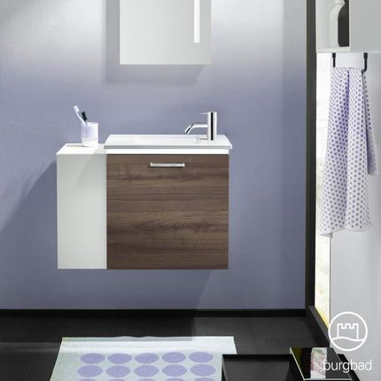 Burgbad Eqio umywalka toaletowa z szafką pod umywalkę z oświetleniem z 1 klapą z otwartą półką SFPR071LF2012C0001P95