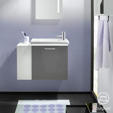 Burgbad Eqio umywalka toaletowa z szafką pod umywalkę z oświetleniem z 1 klapą z otwartą półką SFPQ071LF2010C0001P95