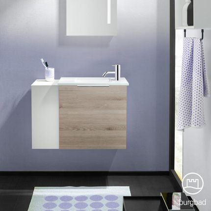 Burgbad Eqio umywalka toaletowa z szafką pod umywalkę z 1 klapą z otwartą półką SFPH071LF2632A0070G0146