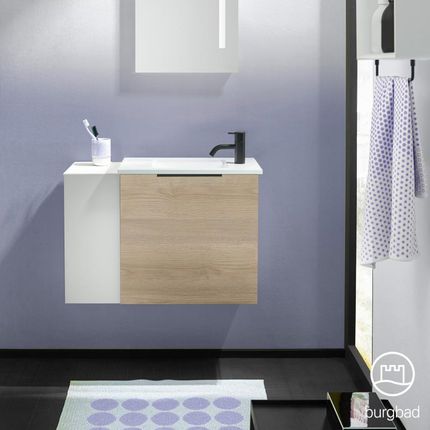 Burgbad Eqio umywalka toaletowa z szafką pod umywalkę z 1 klapą z otwartą półką SFPH071LF3180A0070G0200