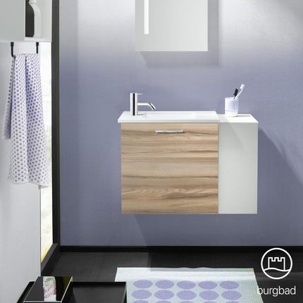 Burgbad Eqio umywalka toaletowa z szafką pod umywalkę z 1 klapą z otwartą półką SFPH071RF3437A0070P95