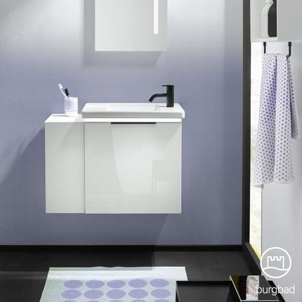 Burgbad Eqio umywalka toaletowa z szafką pod umywalkę z oświetleniem z 1 klapą z otwartą półką SFPQ071LF2009C0001G0200