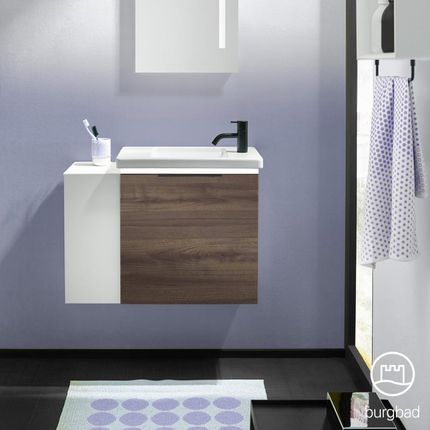 Burgbad Eqio umywalka toaletowa z szafką pod umywalkę z oświetleniem z 1 klapą z otwartą półką SFPQ071LF2012C0001G0200