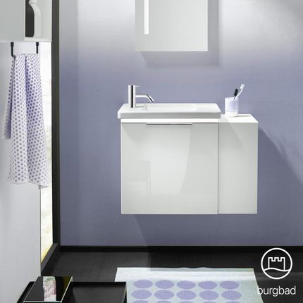 Burgbad Eqio umywalka toaletowa z szafką pod umywalkę z oświetleniem z 1 klapą z otwartą półką SFPQ071RF2009C0001G0146