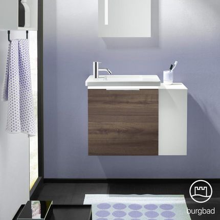 Burgbad Eqio umywalka toaletowa z szafką pod umywalkę z oświetleniem z 1 klapą z otwartą półką SFPQ071RF2012C0001G0146