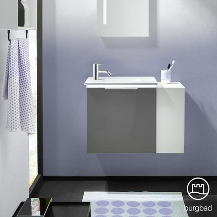 Burgbad Eqio umywalka toaletowa z szafką pod umywalkę z oświetleniem z 1 klapą z otwartą półką SFPR071RF2010C0001G0146