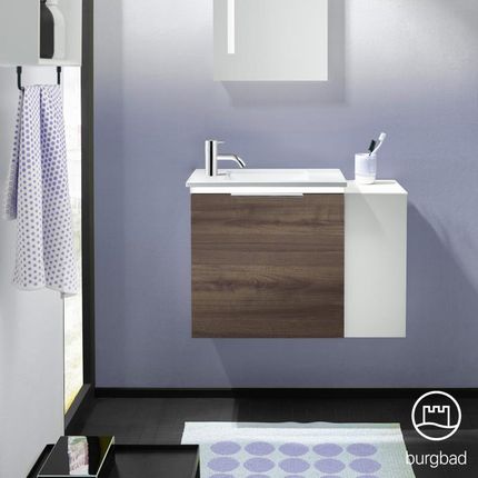 Burgbad Eqio umywalka toaletowa z szafką pod umywalkę z oświetleniem z 1 klapą z otwartą półką SFPR071RF2012C0001G0146