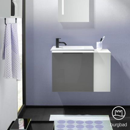 Burgbad Eqio umywalka toaletowa z szafką pod umywalkę z oświetleniem z 1 klapą z otwartą półką SFPR071RF2010C0001G0200