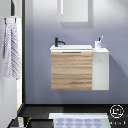 Burgbad Eqio umywalka toaletowa z szafką pod umywalkę z oświetleniem z 1 klapą z otwartą półką SFPR071RF3437C0001G0200