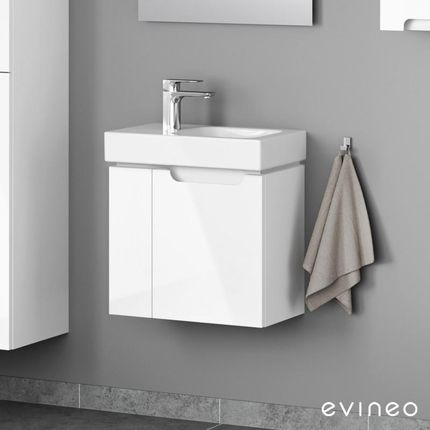 Geberit iCon umywalka toaletowa z szafką Evineo ineo5 z 2 drzwiami z uchwytem wpuszczanym 124153600+BE0318WH