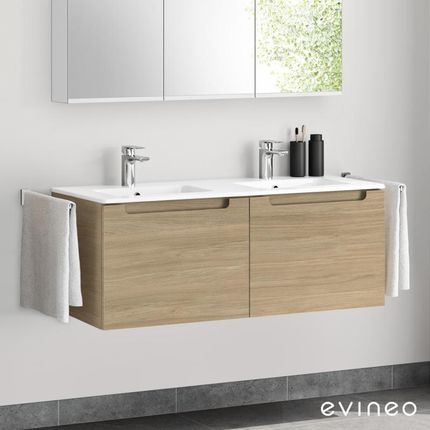 Evineo ineo5 podwójna umywalka z szafką pod umywalkę z 2 szufladami uchwyt wpuszczany BE0234WH+BE0308OA
