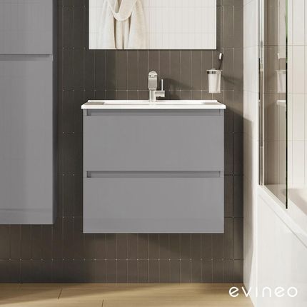 Evineo ineo2 szafka pod umywalkę szer. 61 cm 2 szuflady z uchwytem wpuszczanym umywalka biała szafka szary wysoki połysk