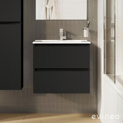 Evineo ineo2 szafka pod umywalkę szer. 61 cm 2 szuflady z uchwytem wpuszczanym umywalka biała szafka czarny mat