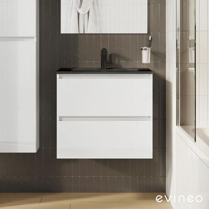 Evineo ineo2 szafka pod umywalkę szer. 61 cm 2 szuflady z uchwytem wpuszczanym umywalka biała szafka biały wysoki połysk