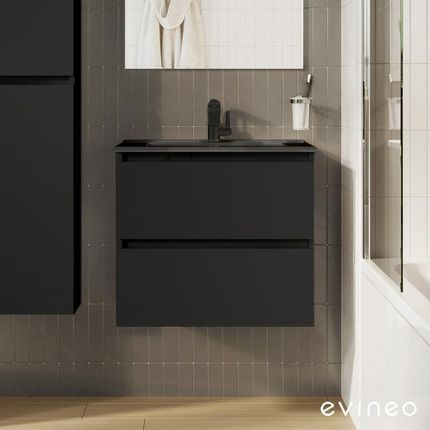 Evineo ineo2 szafka pod umywalkę szer. 61 cm 2 szuflady z uchwytem wpuszczanym umywalka czarny mat szafka czarny mat