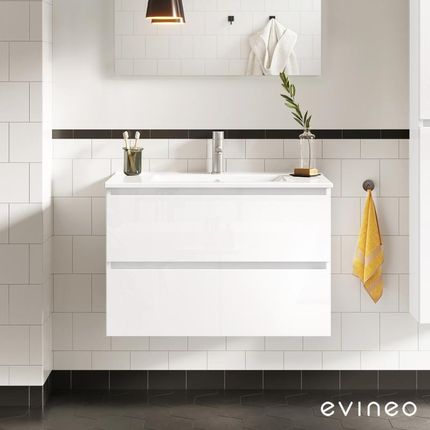 Evineo ineo2 szafka pod umywalkę szer. 61 cm, 2 szuflady, z uchwytem wpuszczanym, umywalka biała, szafka biały wysoki połysk