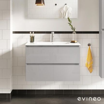 Evineo ineo2 szafka pod umywalkę szer. 101 cm 2 szuflady z uchwytem wpuszczanym umywalka biała szafka szary wysoki połysk