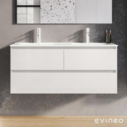 Evineo ineo2 podwójna umywalka z szafką z 3 szufladami z uchwytem wpuszczanym BE0408WH+BE0703WH