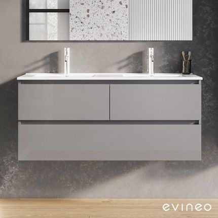 Evineo ineo2 podwójna umywalka z szafką z 3 szufladami z uchwytem wpuszczanym BE0408WH+BE0703GH