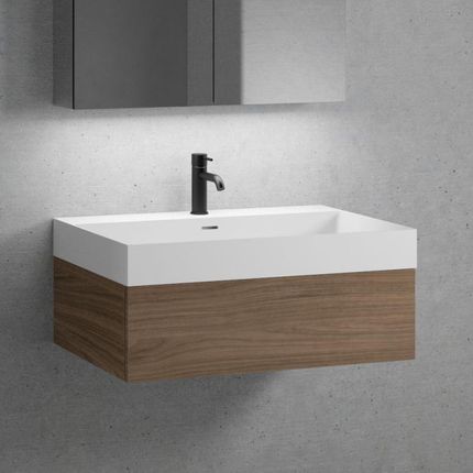Neoro n50 szafka szer. 80 cm z 1 szufladą umywalka z 1 otworem na baterię biały mat BN0138WM+BN0412WL