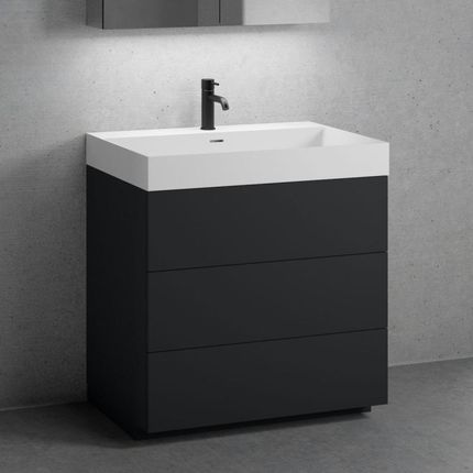 Neoro n50 szafka szer. 80 cm z 3 szufladami umywalka z 1 otworem na baterię biały mat BN0138WM+BN0452BM