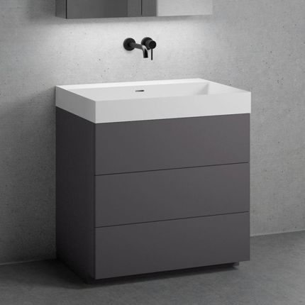 Neoro n50 szafka szer. 80 cm z 3 szufladami umywalka bez otworu na baterię biały mat BN0134WM+BN0452GR