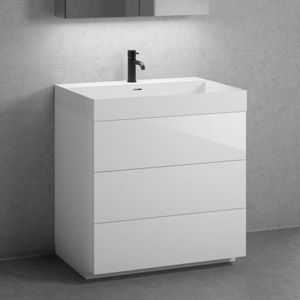 Neoro n50 szafka szer. 80 cm z 3 szufladami umywalka z 1 otworem na baterię biały mat BN0138WM+BN0452WH