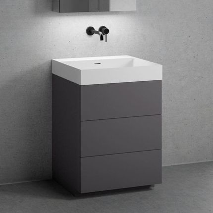 Neoro n50 szafka szer. 60 cm z 3 szufladami umywalka bez otworu na baterię biały mat BN0133WM+BN0451GR