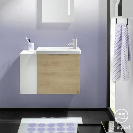 Burgbad Eqio umywalka toaletowa z szafką pod umywalkę z 1 klapą z otwartą półką SFPF071LF5662C0001G0146