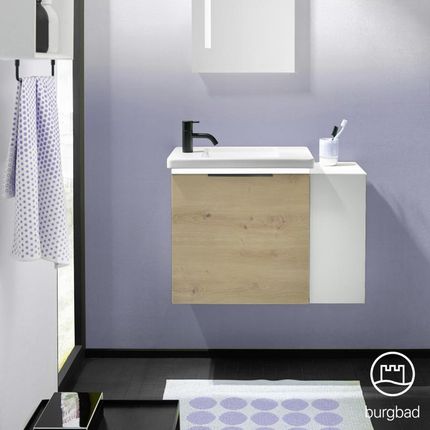 Burgbad Eqio umywalka toaletowa z szafką pod umywalkę z oświetleniem z 1 klapą z otwartą półką SFPQ071RF5662C0001G0200