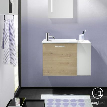 Burgbad Eqio umywalka toaletowa z szafką pod umywalkę z 1 klapą z otwartą półką SFPH071RF5662A0070P95