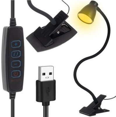 Lampka biurkowa 24 led klips USB podstawka czarna