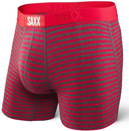 Bokserki męskie szybkoschnące SAXX VIBE Boxer Brief Modern Fit w pasy - szaro-czerwone