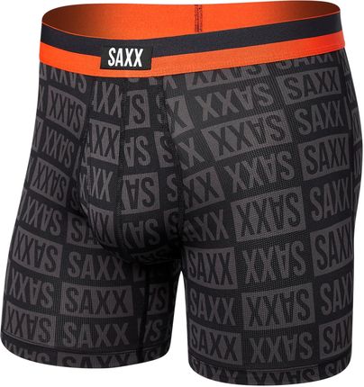 Bokserki sportowe męskie z rozporkiem SAXX SPORT MESH Boxer Brief Fly z napisami – czarne