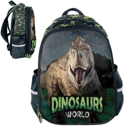 Paso Plecak Premium Młodzieżowy Szkolny Dinozaury 2 Komorowy Usztywniony Front