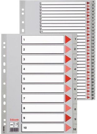 Esselte Przekładki Plastikowe Szare Pp A4 1 6 Numeryczne 100104