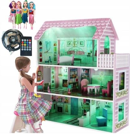 Duży Drewniany Domek Dla Lalek Meble Lalki Led