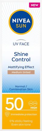 Nivea Sun Uv Face Shine Control Matujący Krem Do Twarzy Z Wysoką Ochroną Spf50 Medium Tinted 50 ml