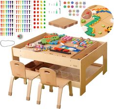 Zdjęcie MASTERKIDZ Drewniany Stół Edukacyjny + AKCESORIA STEM WALL + 563 Klocków - Biała Rawska