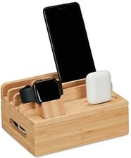 Relaxdays Stacja Ładująca, Do Zegarka Apple Watch, Bambus, Wys. X Szer. X Gł. 11 X 17 X 13 Cm, Telefon Komórkowy, Uchwyt Na Tablet, Stojak Na Zegarki,