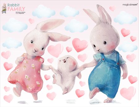 Naklejki na ścianę dla dziewczynki rodzina królików - MagicalRoom®