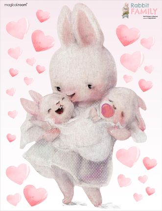 Naklejki na ścianę dla dzieci - królicza mama z dwójką małych króliczków - MagicalRoom®