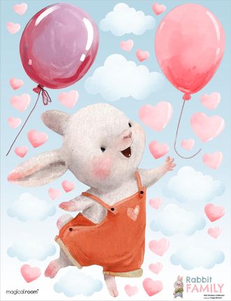 Naklejki na ścianę dla dzieci - króliczek i dwa różowe balony - MagicalRoom®