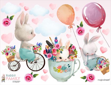Naklejki na ścianę dla dzieci - króliki i balony - MagicalRoom®