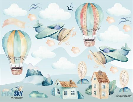 Naklejki na ścianę dla chłopca - latające balony i samoloty - MagicalRoom®